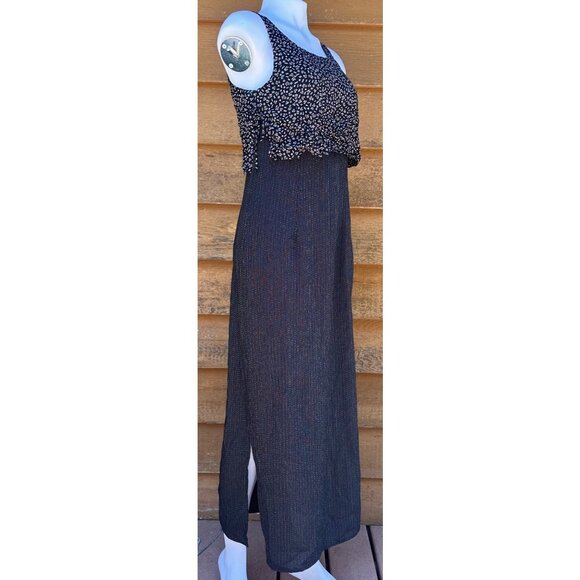 Vintage 90s Carole Little Black Maxi Dress W/ Goat & Chicken Graphic Top Sleevel - Picture 7 of 9